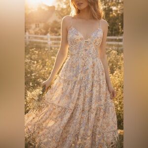 Storia Floral Cottagecore Maxi Dress Button Front Keyhole Size M